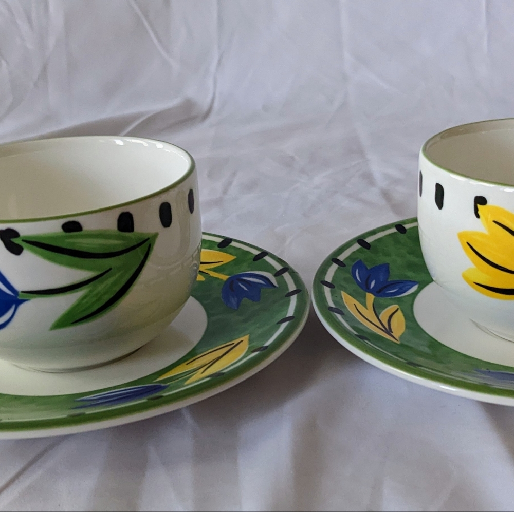 Vtg Mikasa Fashion Plate Teacups and Saucers Flower Fest Design - Set of 2